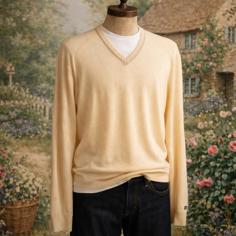 Michael Kors Ivory Merino Wool V-Neck Sweater